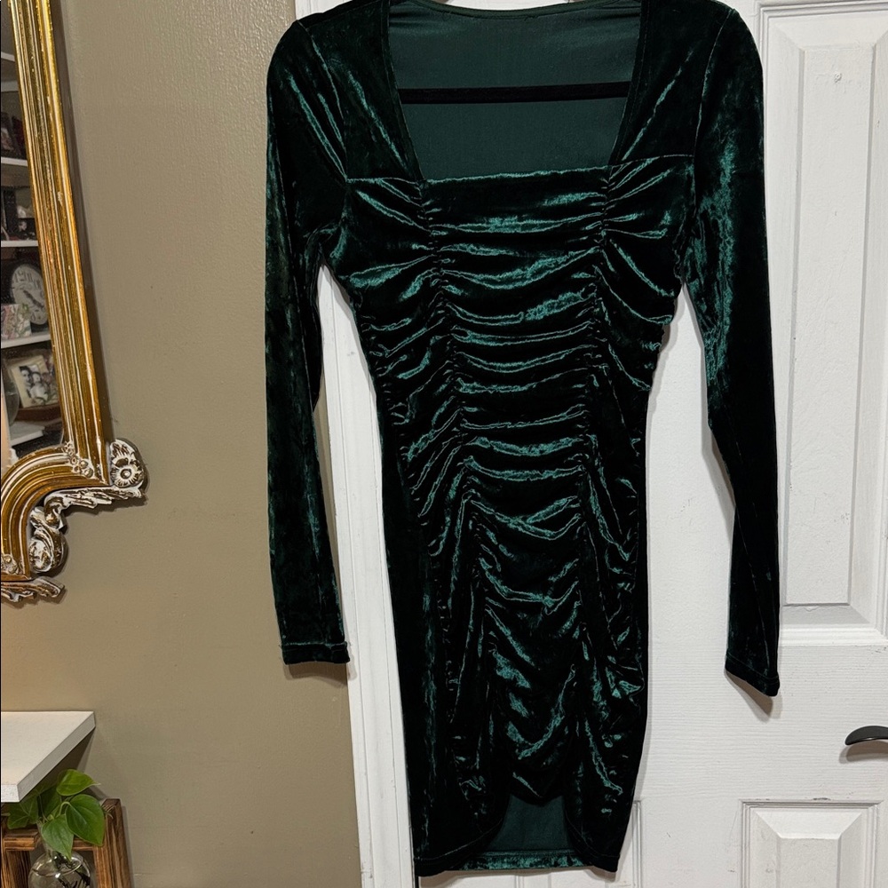 Elegant Velvet Green Dress